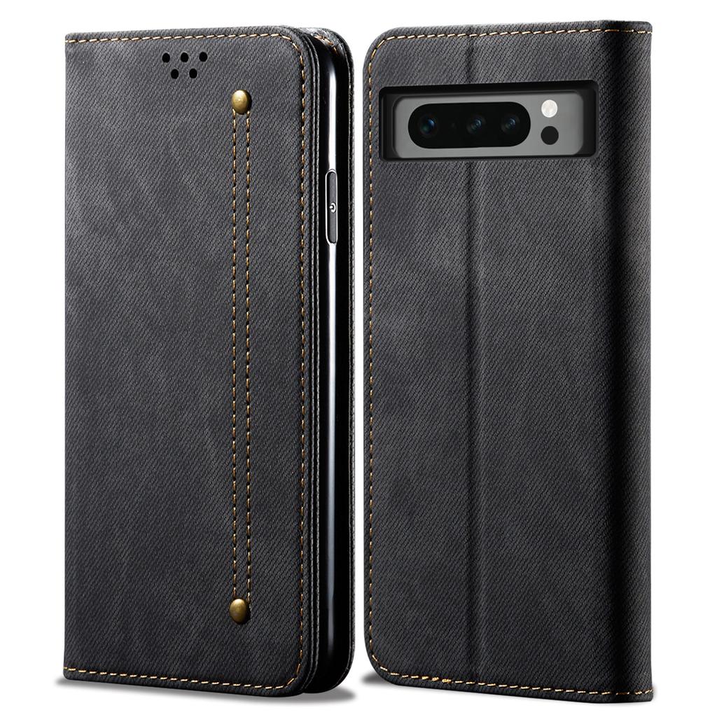 For Google Pixel 8 Pro PU Leather Wallet Stand Case Jeans Cloth Texture Phone Cover