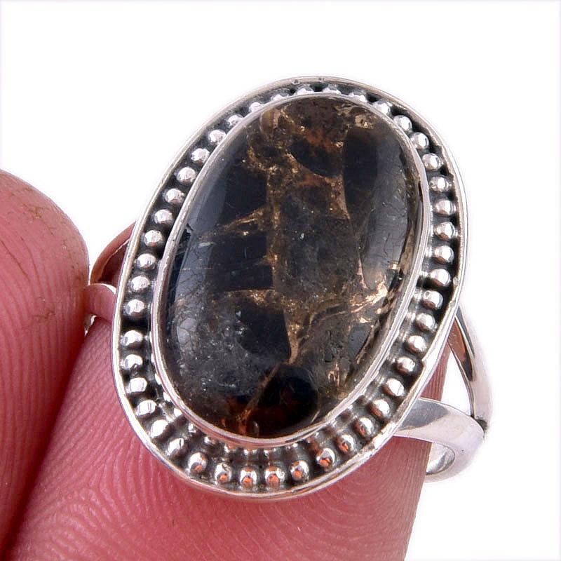 

Natural Black Copper Turquoise Gemstone 925 Solid Sterling Silver Ring S.7 J9N72