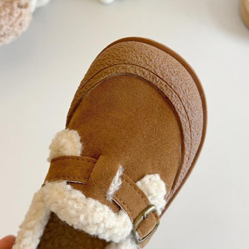 Korean Style Plush Warm Fur Shoes for Girls Soft Sole Small Leather Shoes for Boys Lightweight Moccasins