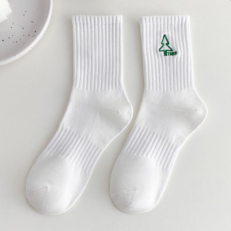 5 Pairs of Female Spring and Summer New Trend Cartoon Embroidery Absorbs Sweat In The Sport Tube Socks