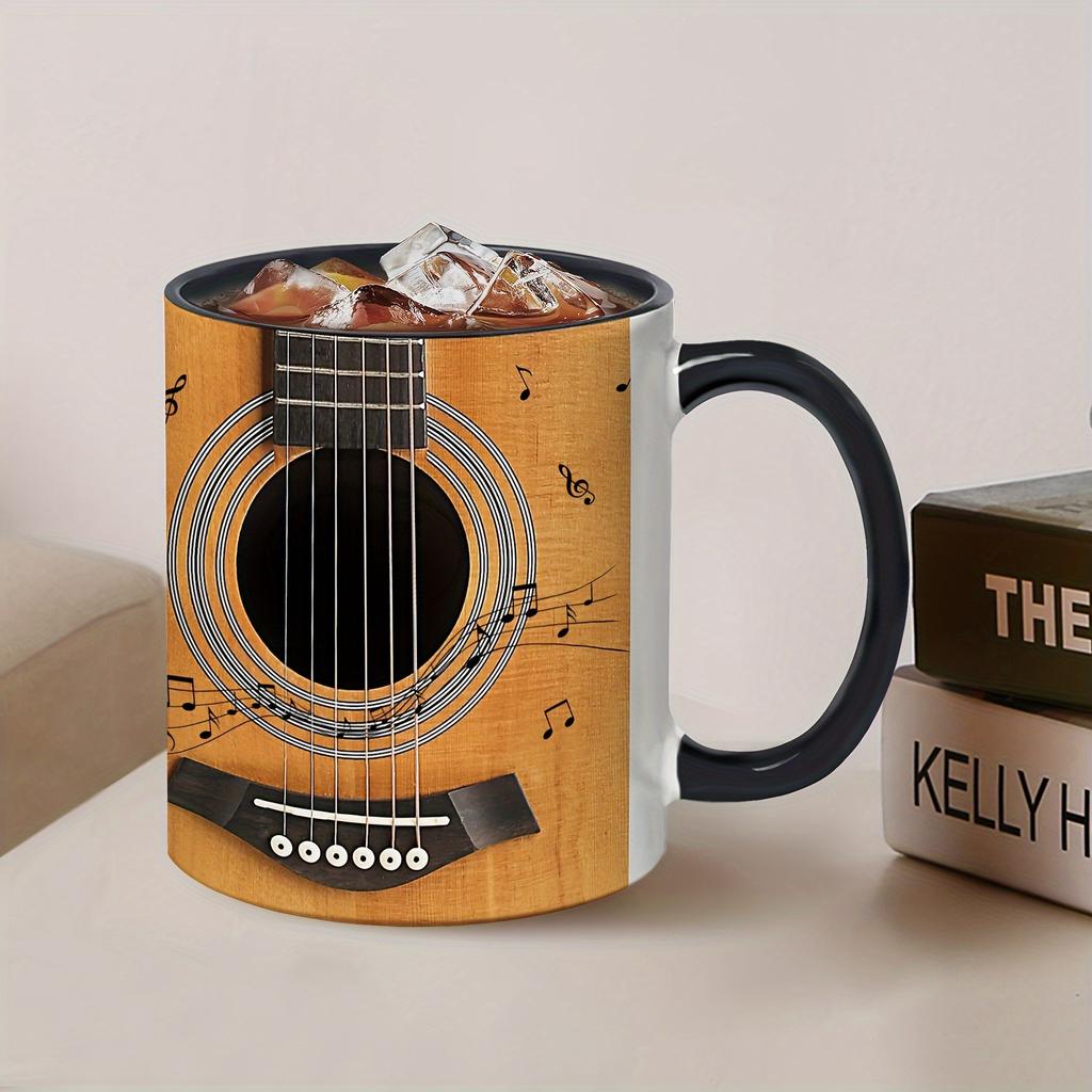 1 szt. Ceramiczny kubek z motywem gitary i nutami Idealny prezent dla miłośników muzyki Trwały Tylko mycie ręczne Ceramiczny kubek do herbaty, mleka, kakao