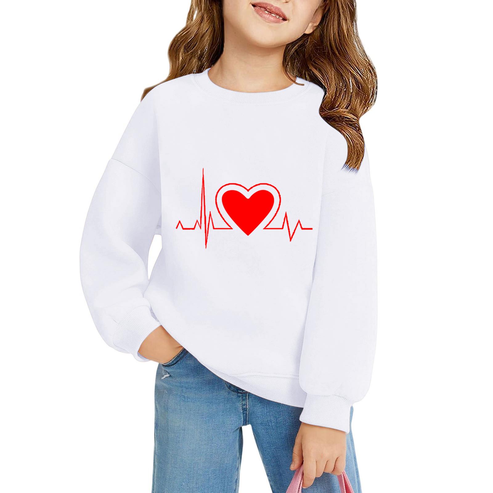 

Girls Round Neck Pullovers For Kids Printed Baby Tops Valentine s Day 160 білий