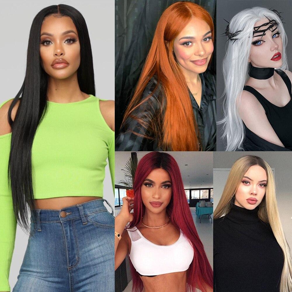 MERISIHAIR Long Straight Black Wigs Women Middle Part Synthetic Wig Heat Resistant Fiber Natural Looking Wig