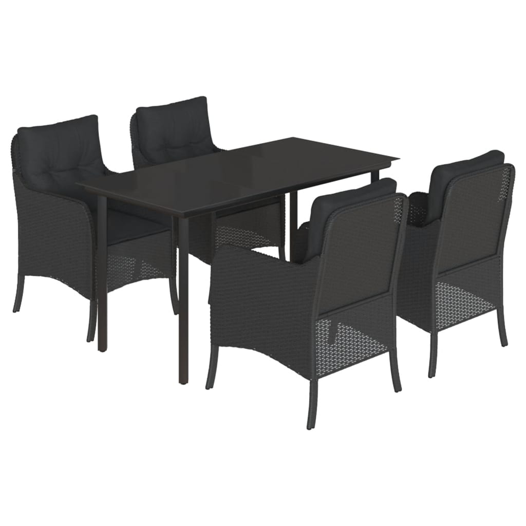 Vidaxl 5-Cz. Garden Furniture Set With Cushions, Black, Poly Rattan