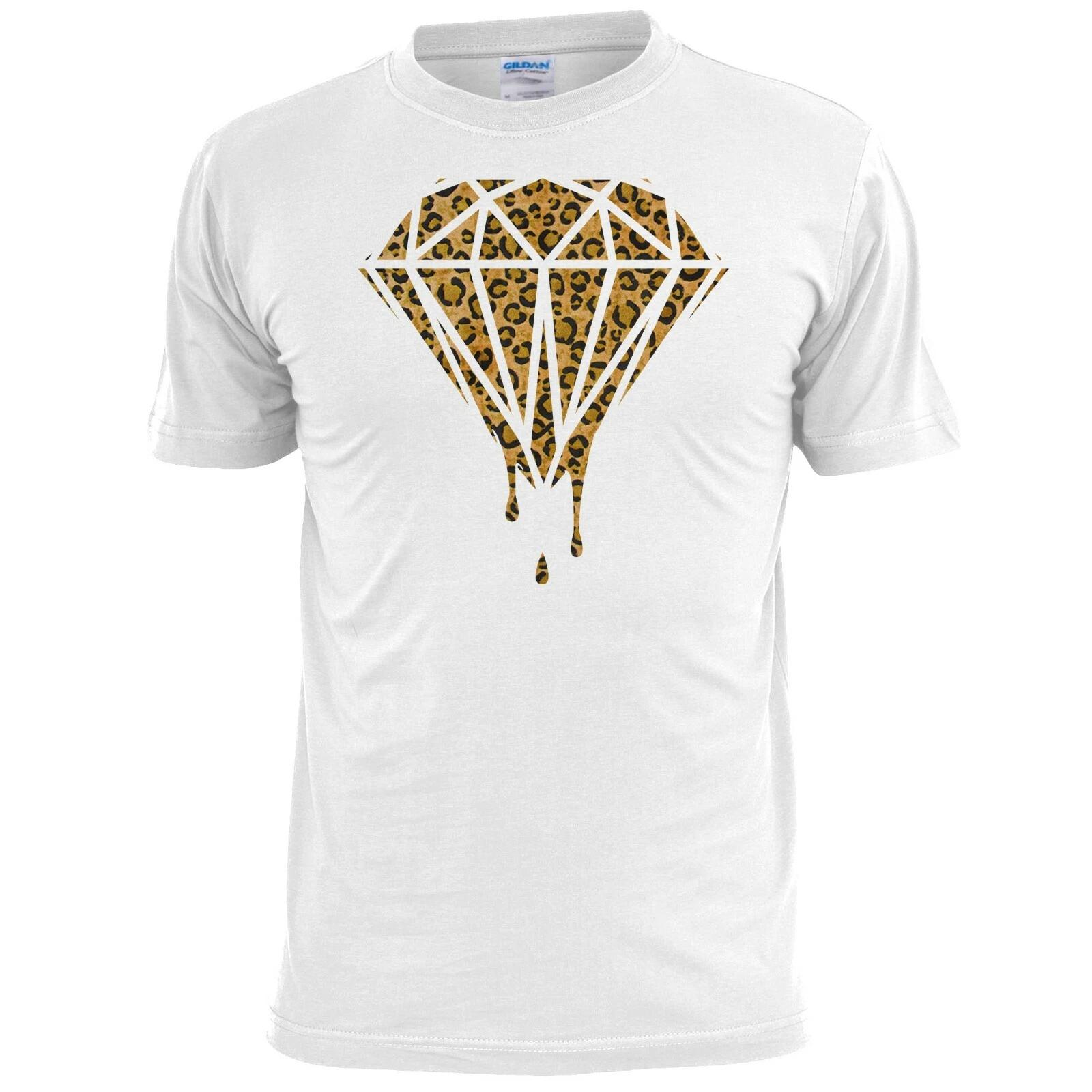 

Mens Dripping Diamond Leopard Print T shirt L