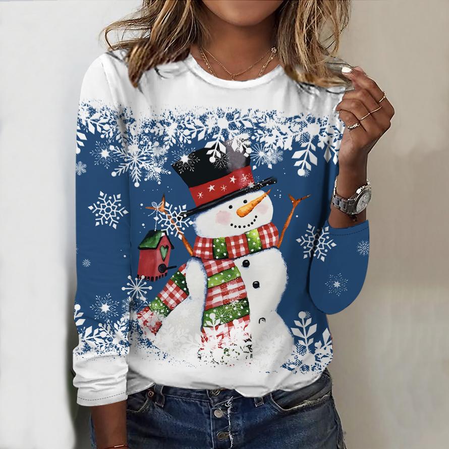 2025 Autumn & Winter Women's New Casual Crew Neck Long Sleeve Top 3D Christmas Pattern Ideal Halloween Christmas Gift