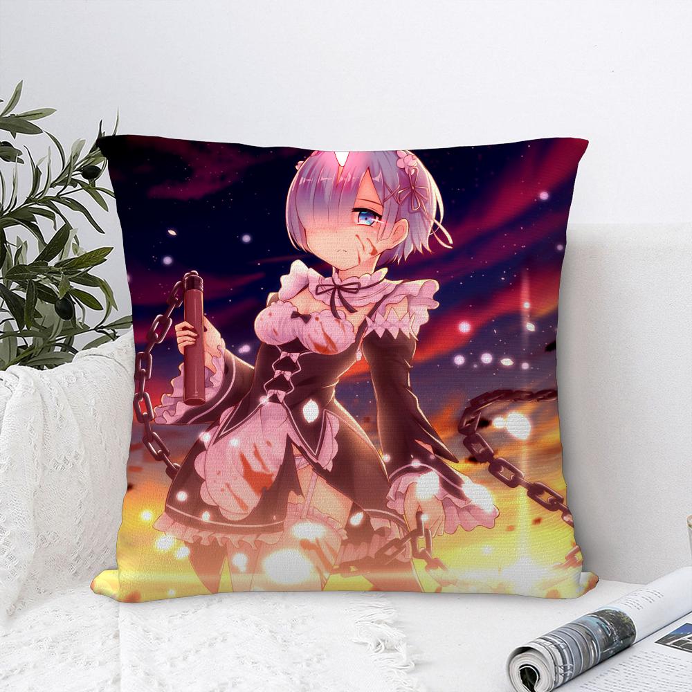 Re zero R-Rem Pillow Case Sofa Decorative Home Double-sided Print Plush Square Throw Pillow Covers Cushion Decor Cover