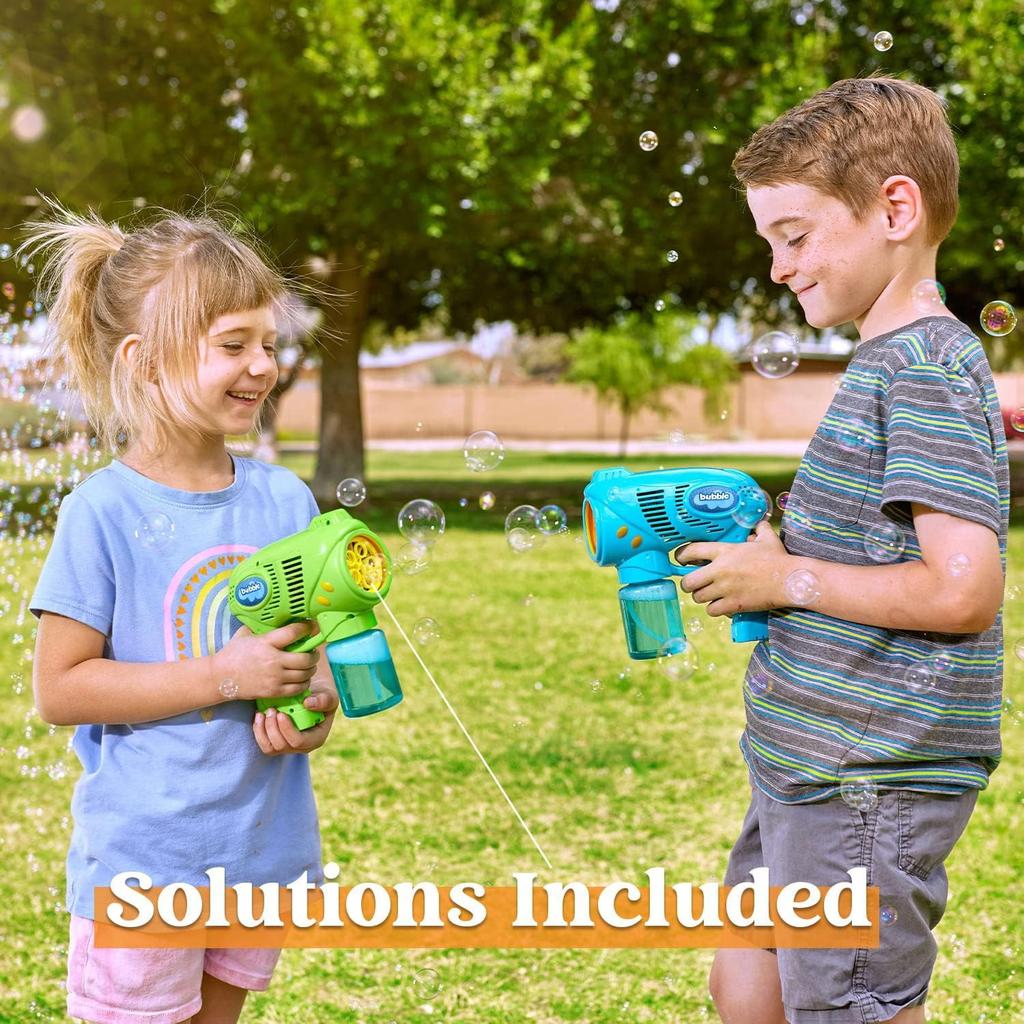 JOYFY 2 Pack Bubble Gun with 10 Oz Bubble Refill Solution Bubble Maker Blower Toy for Kids Outdoor Play and Party Favors