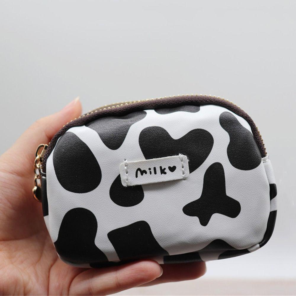 Students Cute Cow Pattern Zipper Card Bag Coin Purse Wallet Storage Bag