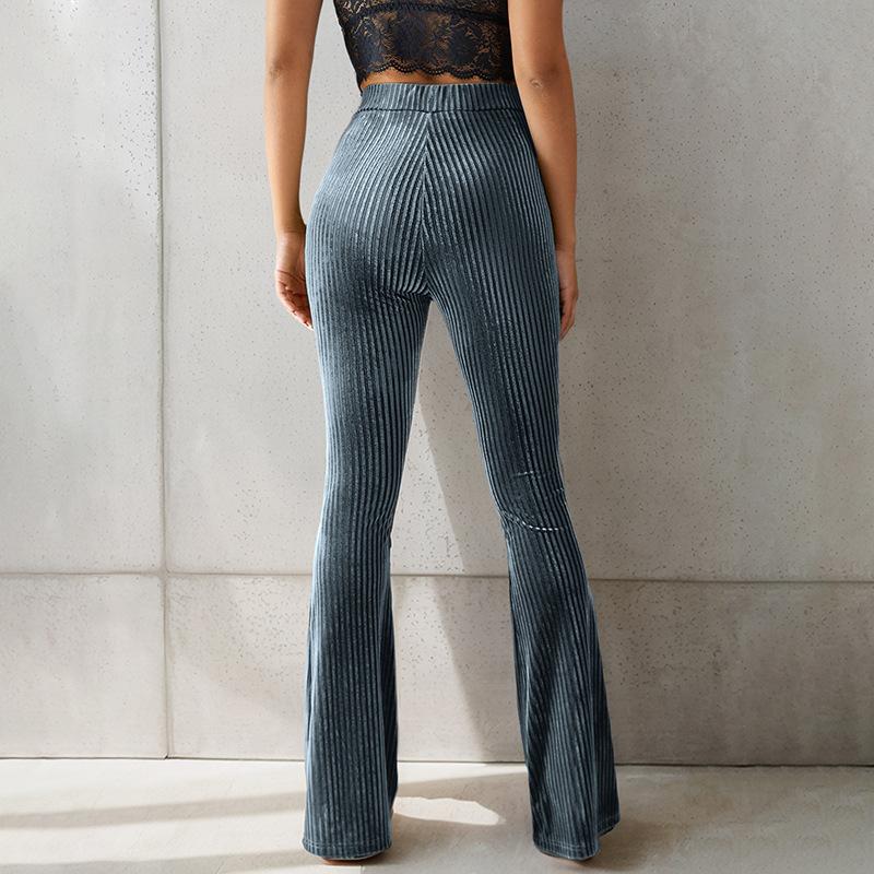 Pantalones acampanados a rayas modernos y casuales, pantalones largos ajustados para mujer