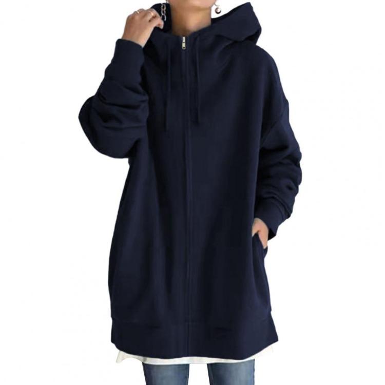 Oversize Fleece Hooded Jacket for Women Winter Zipper Coat Long Pocket Streetwear Harajuku Sweatshirts Ladies Outwear Hoodies