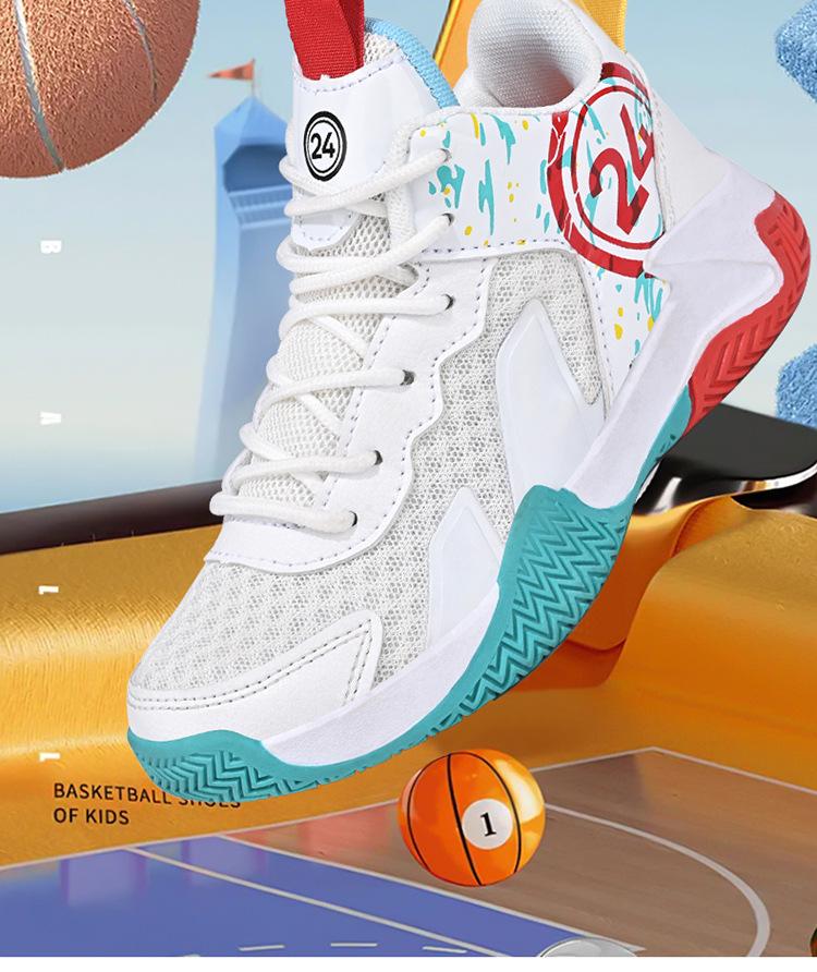 High-Top Breathable Basketball Shoes for Middle and Primary School Students - Non-Slip Mesh Children's Sneakers