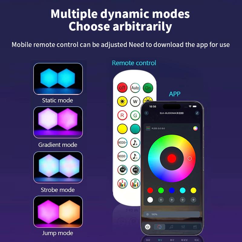 Hexagon Smart RGB Wall Light USB Color Changing Ambient Night Light DIY Mode Music Rhythm Sync APP Control for Game Room Bedroom