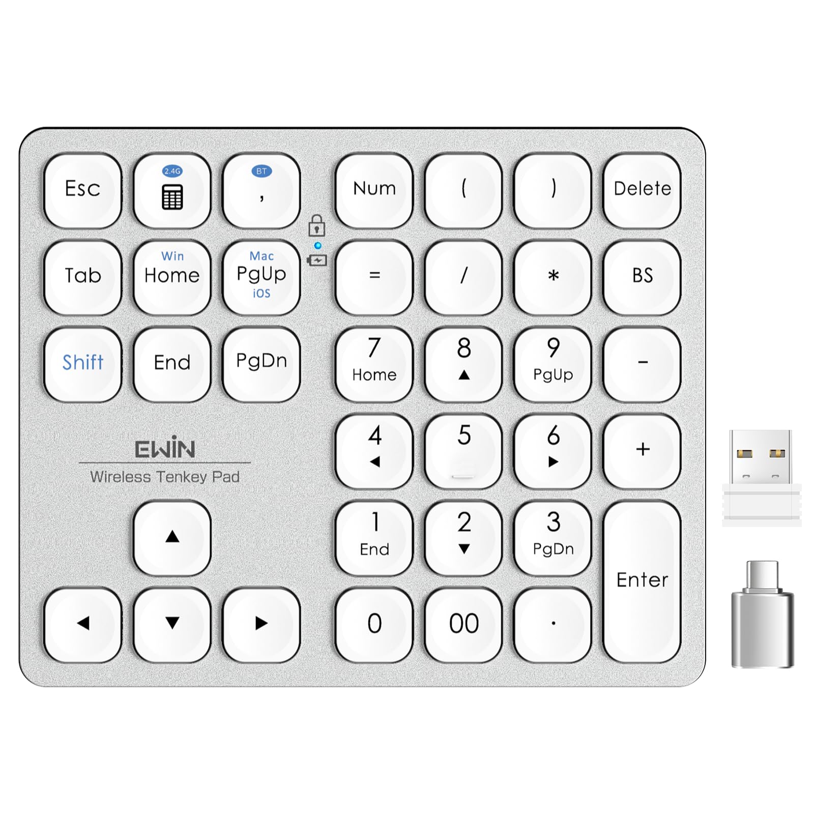 

Ewin Wireless Numeric Keyboard with Connects up to 2 Bluetooth Numlock 37 Japanese Language Compatible with and Bluetooth/2.4G Connection, Keyboards,