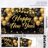 Black Gold Happy New Year 2026 Banner, Large New Years Eve Banner, NYE Birthday Party Decorations Background for Friend, Family, Indoor, Outdoor,