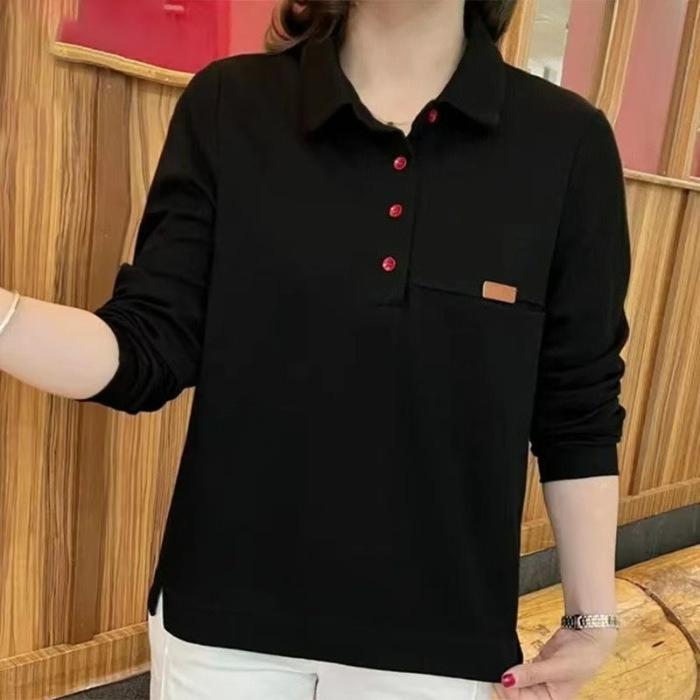 Revers-Pullover Damen Frühling und Herbst Locker Bauch bedeckend Langarmbluse Damen Freizeit Alleskönner Herbstkleidung