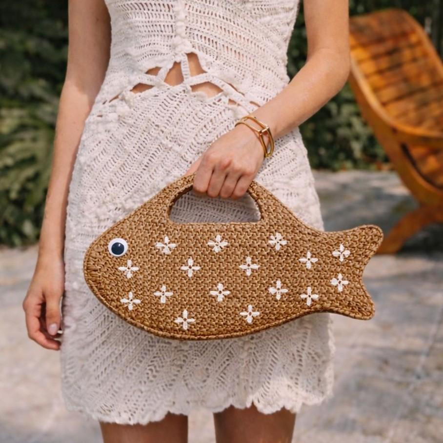 New and Unique Creative Embroidery, Small Fish Bag, Grass Woven Handbag, Women's Beach Vacation Style, Beach Handbag Wholesale