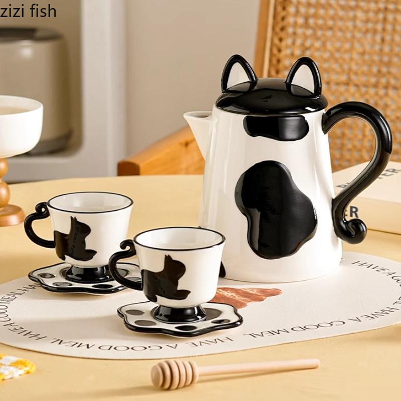 Cartoon Cat Ceramic Beverage Set Large Capacity Kettle Water Cup Cold Water Kettle Water Bottle Flower Tea Pot Coffee Cup