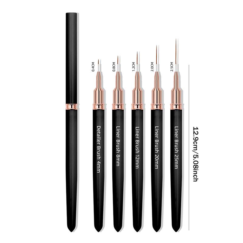 5Pcs Nail Art Liner Brushes Sizes Painting Nail Design Pen 4/8/12/20/25Mm Drawing Tool For Long Lines Thin Details Manicure Pen