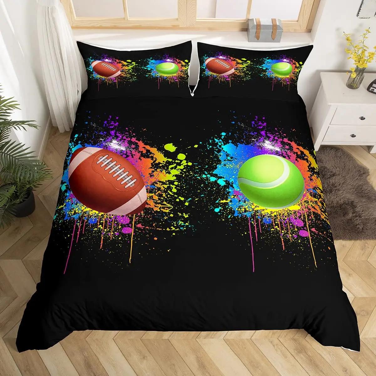 

Tennis Ball Duvet Cover Set Twin Size Sports Themed Bedding For Boys Teens Adults Tennis Racket Comforter EU single(135x200cm)