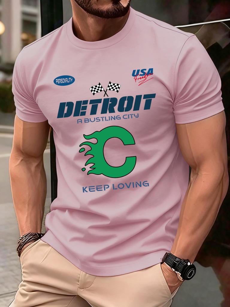 Detroit Usa Sport Pattern Design TShirts Men Cotton Casual Trendy T Shirt Retro Soft Clothing Summer Crewneck Streetwear