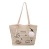 Woven Fashionable Large-capacity Cat Embroidery Tote Bag, New Trendy Foreign Style, Casual Commuting Temperament, Simple Beach Bag