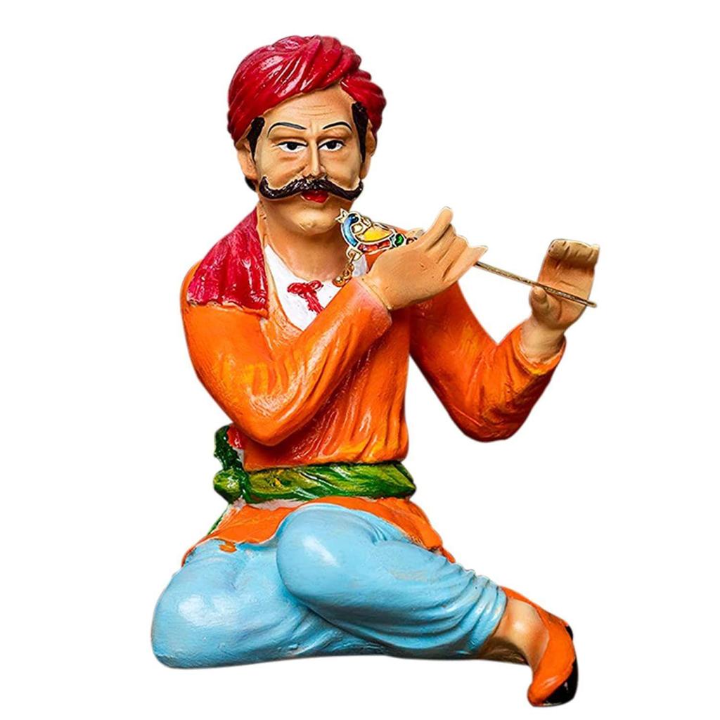 Dekorative Harz-Showpiece eines traditionellen musizierenden Paares aus Rajasthan für die Heimdekoration (2er-Pack, Mehrfarbig)