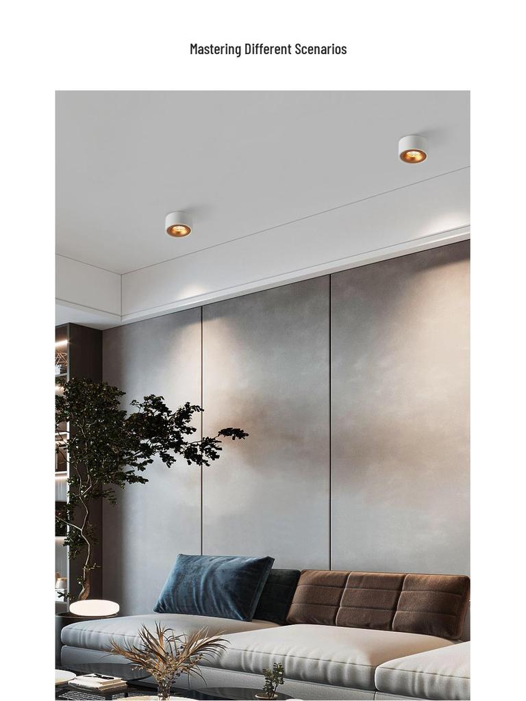 Ultra-thin Surface-mounted LED Downlight: No Hole Required, Round All-Aluminum Ceiling Light for Living Room.