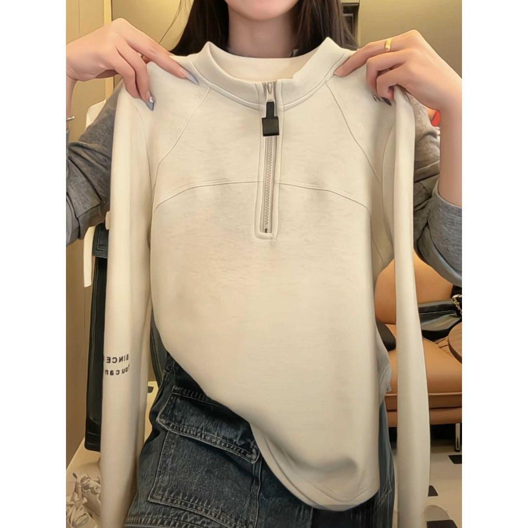 

Plus Size German Fleece Korean Patchwork Half-Zip Long Sleeve Women s Autumn/Winter Loose Slimming Top 4XL (recommended for 181-200 jin) абрикосовий