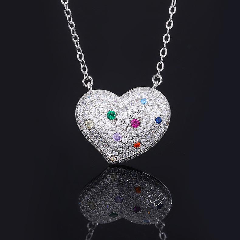 Huamei Jewelry Light Luxury Color Love Necklace Clavicle Chain Cross Border Heart Inlaid Treasure Earrings