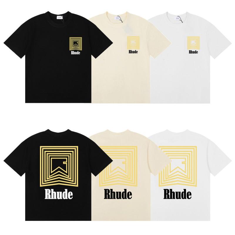 RHUDE Geometric Letter Print T-Shirt Mens Womens American Vintage Short Sleeve Tee