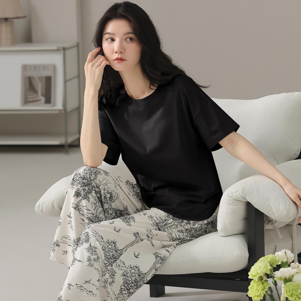 Pure Cotton Pajamas Women's Summer 1011 New Summer Thin Daily Wind Short Sleeves Trousers Women's Loungewear Set