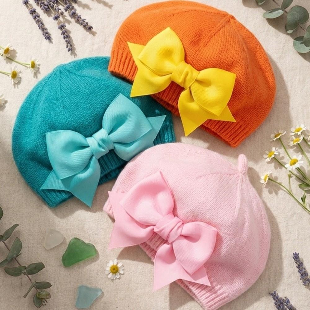Soft Baby Big Bow Beret Knitted Warm Hat New Kids Beanie Cap  Fall Winter