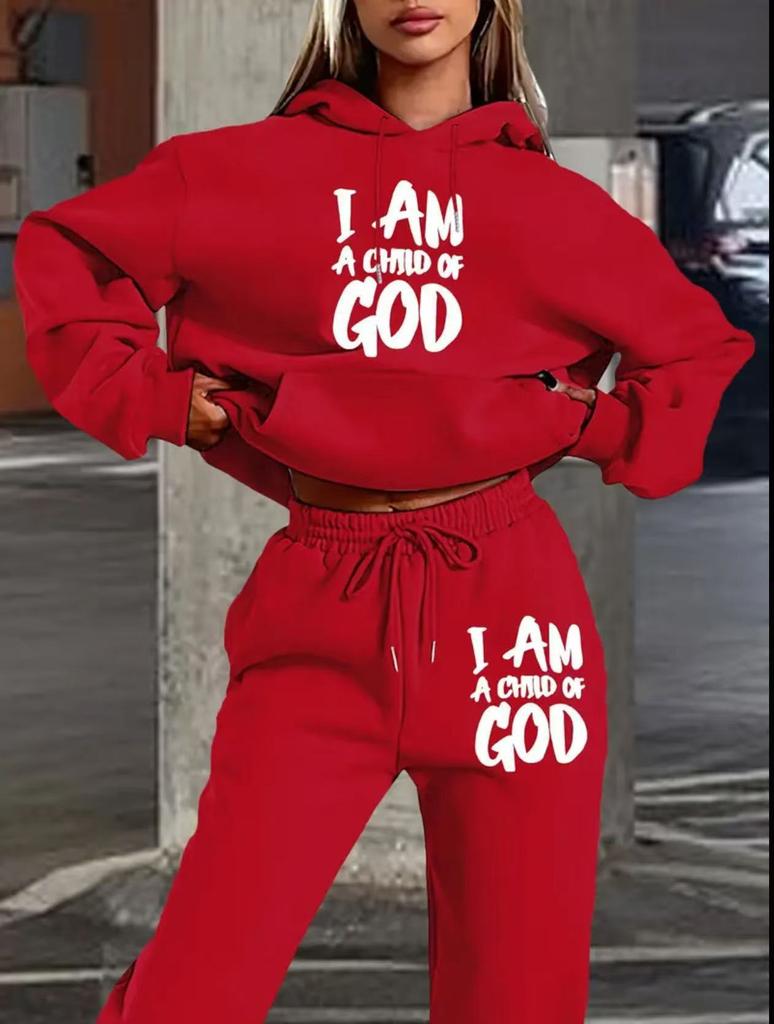 European and American trendy brand fleece sweater sweatpants set, new women's clothing letter printing hoodie women's suit