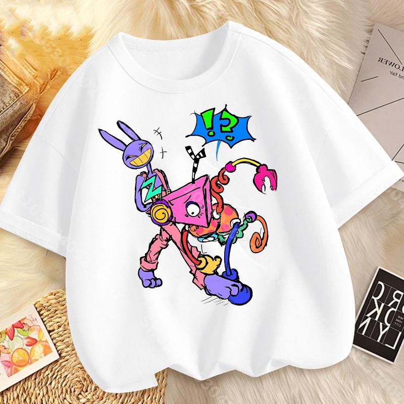 Children Short Sleeve T Shirts The Amazing Digital Circus Anime Cartoon Print Cotton Top Boys Girls Summer Casual Crew Neck Tees