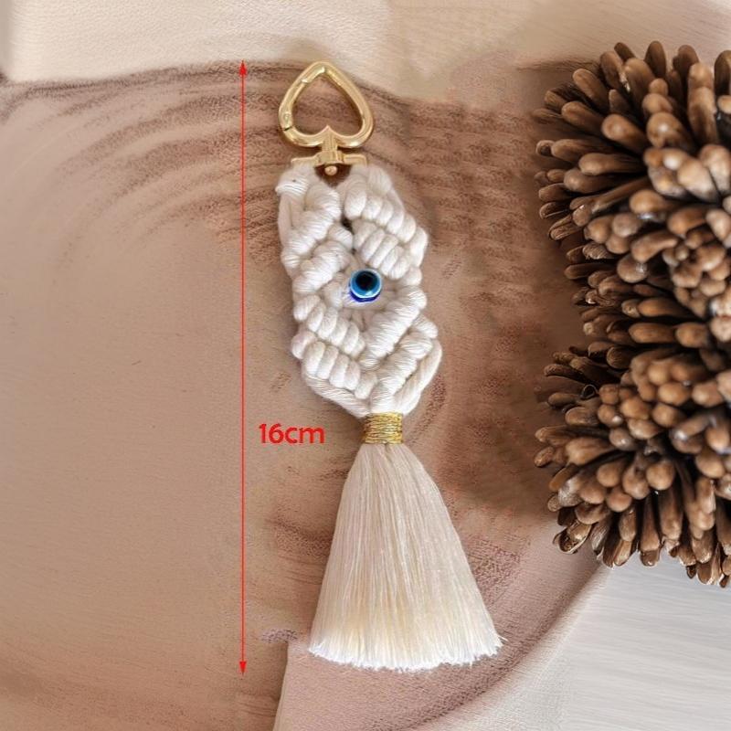 Macrame Eye Keychain Handcrafted Boho Woven Tassel Bag Charm Ethnic Style Key Ring for Travel Souvenir Car Key Pendant