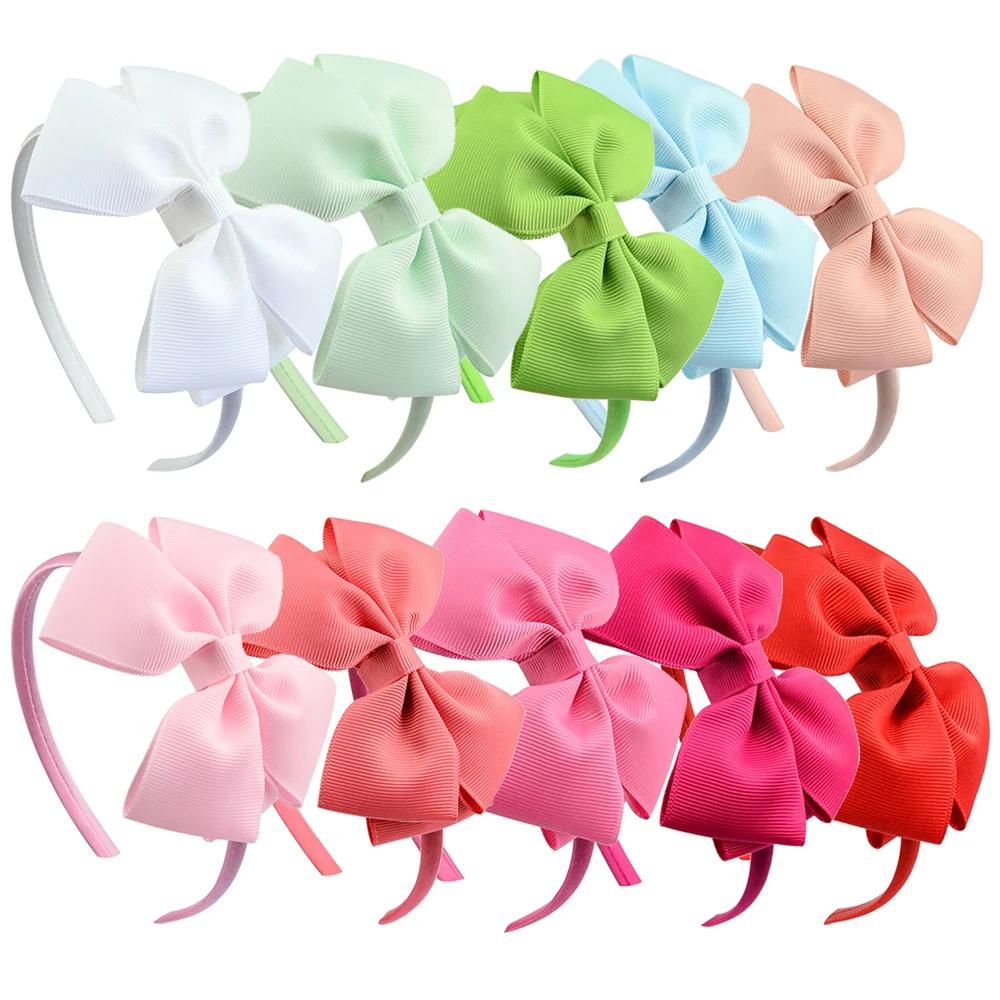 10pcs/set Cute Grosgrain Ribbon Hair Bows Headbands for Women Girls Princess Bowknot Hairbands Daily Headwear Hair Accessories