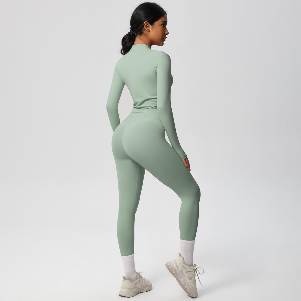 Quick Drying Nude Fitness Zipper Jacket Set, Tight Fitting High Waist And Hip Lifting Yoga Outdoor Running Sports Set, Two-Piece Set For Women