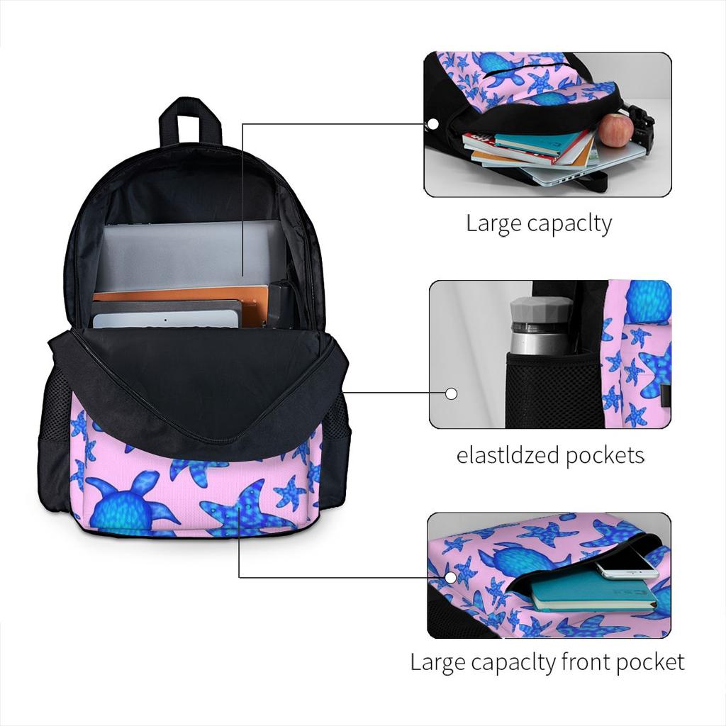 Ocean Turtles Backpack Lovely Starfish Streetwear Backpacks Boy Girl Trekking Lightweight High School Bags High Quality Rucksack