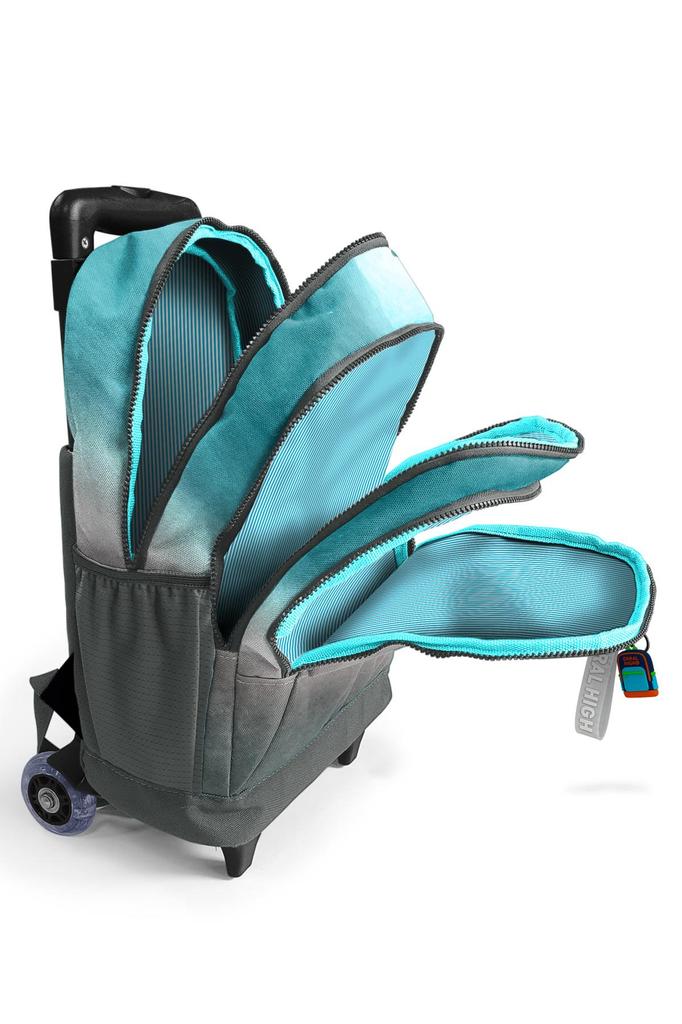 Coral High Kids Türkis Grau Batik Dreifach Fach Trolley Schulrucksack 23968