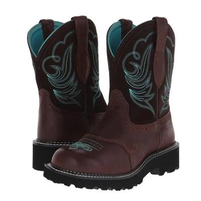 Cowboystiefel für Damen, bestickt, mittelhohe Einzelstiefel, Netzfutter, bequeme Stiefeletten für Damen, runde Zehenpartie, Retro-Westernstiefel für Damen