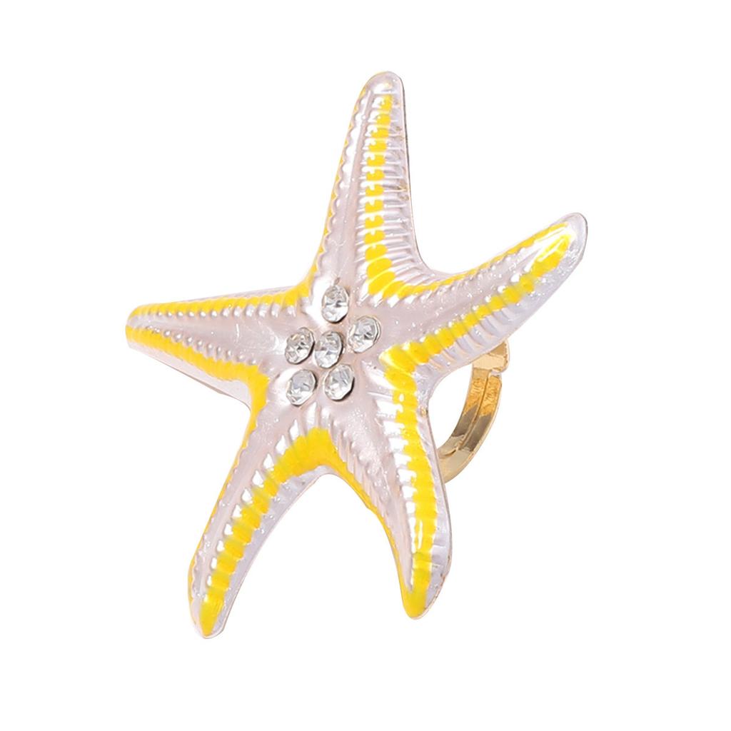 Fashionable Creative Gradient Large Starfish Rings for Women Men Beach Sparking Rhinestone Adjustable Rings Jewelry Accessories