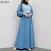 ZANZEA Robe longue décontractée pour femme à col rond, manches longues, coupe ample, patchwork à rayures