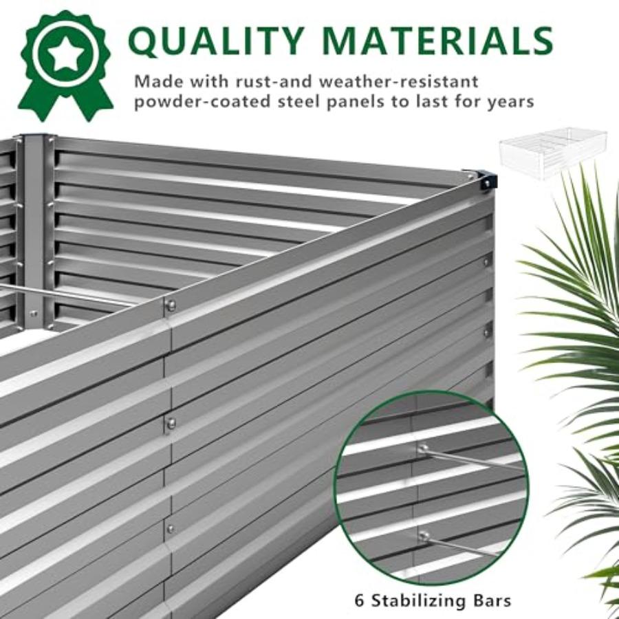 12x2x1.5FT Galvanized Raised Garden Bed Vegetable Boxes Rectangle Metal Flower Box Large Planter Raised Beds Outdoor Garden for