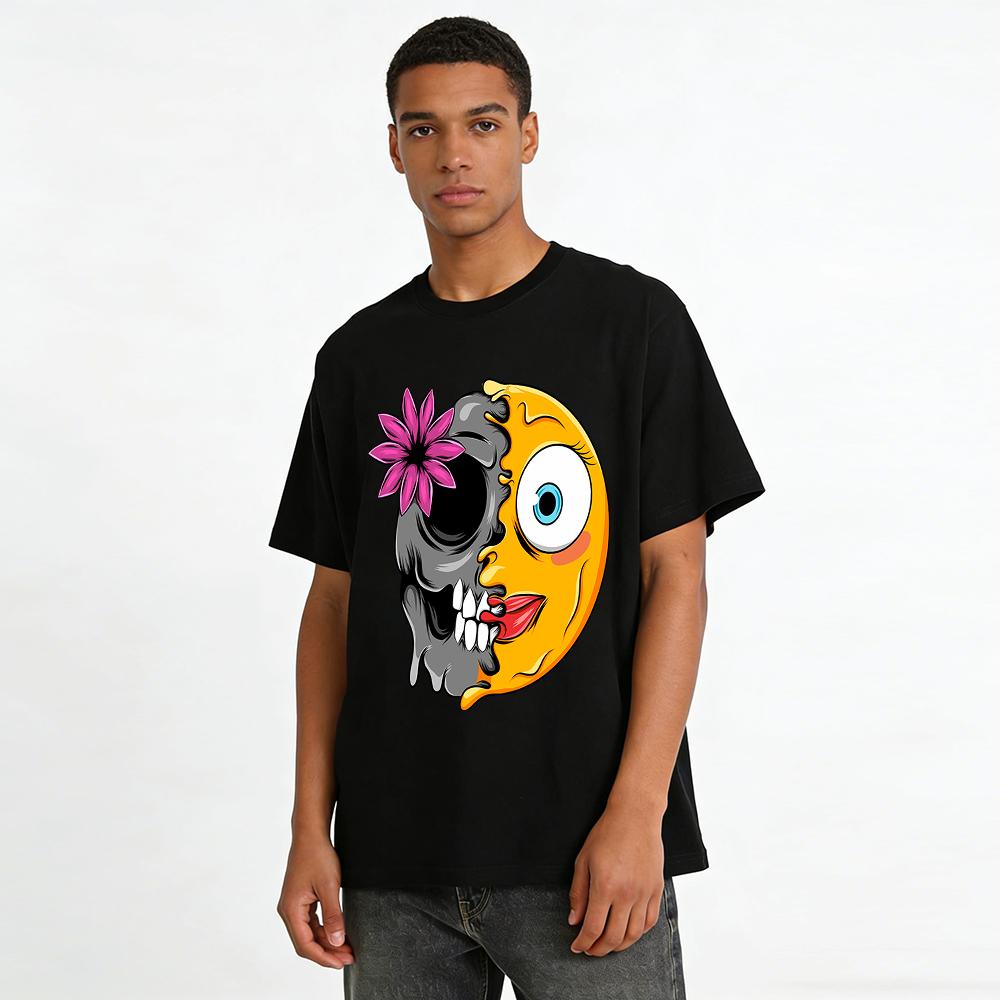 Funny Skull Smile Print Short Sleeve Unisex Trendy Casual Top Pure cotton T-shirt