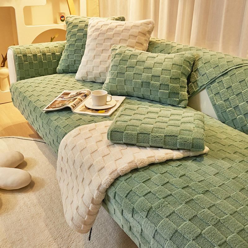 Plush Sofa Cushion Winter Nordic Non-Slip Seat Cushion Backrest Cover Towel Modern Simple Winter Leather Sofa Cover Cover Cloth