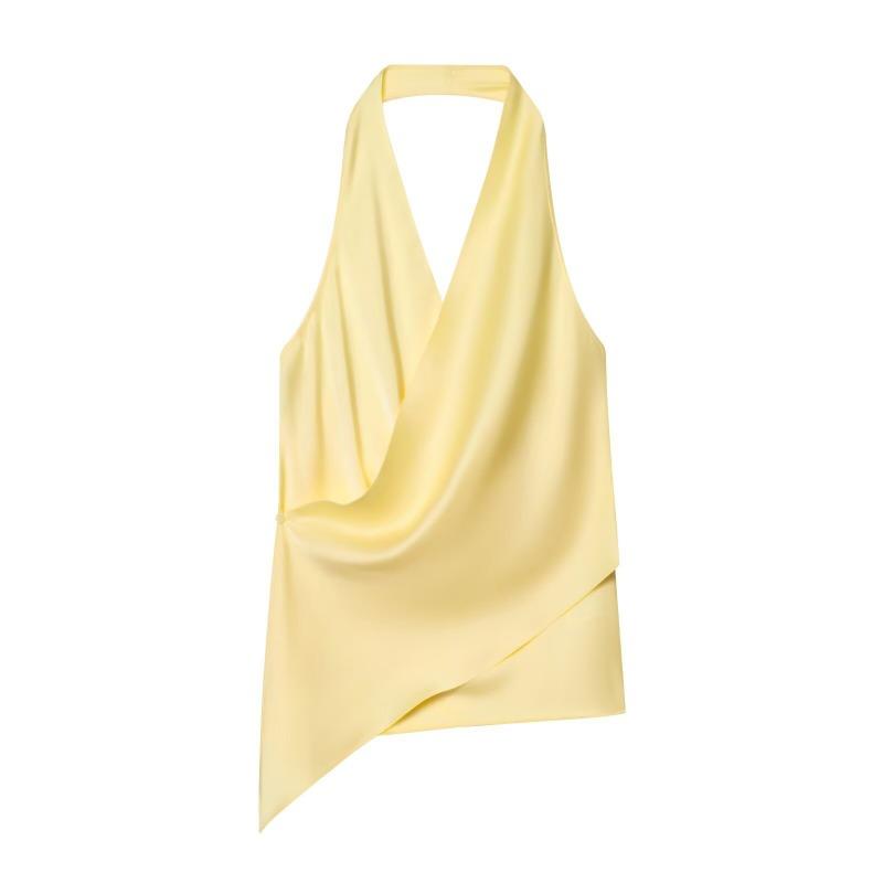 Top Eleganti da Donna in Raso con Scollo all'Americana a Pois Bianchi Scollo a V Schiena Scoperta Sexy Canotta Estiva per Festival Feste in Spiaggia Moda Camicetta