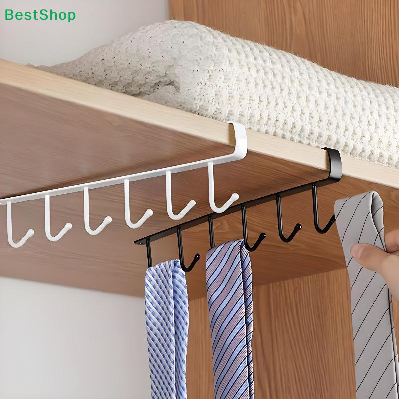 Under Cabinet Mug Rack,6 Hooks Hanging Coffee Cup Holder for Kitchen Cabinets (Black & White)
