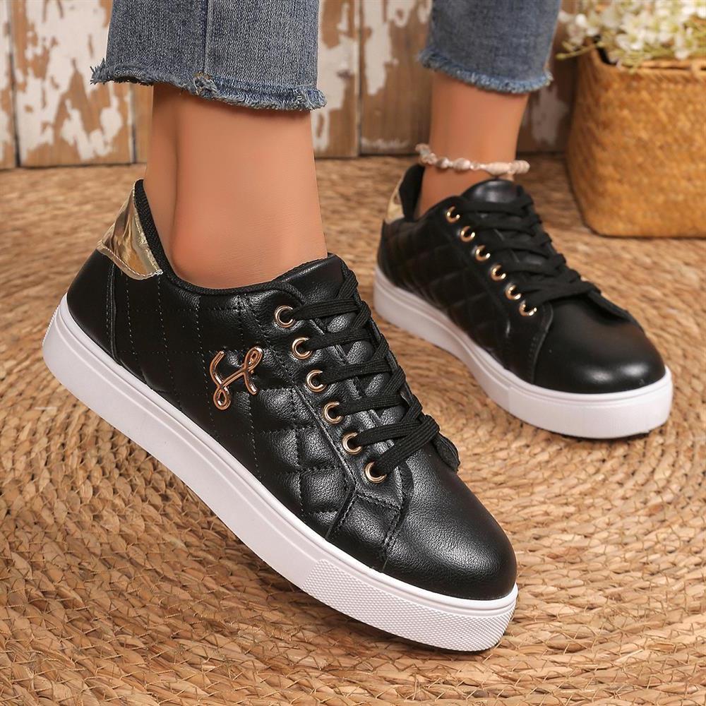 

Весна и осень 2025 года, новые белые кроссовки для женщин, плоская подошва, нескользящая круглая носовая часть, на шнуровке, легкая и универсальная корейская версия повседневной спортивной обуви 35 чёрный