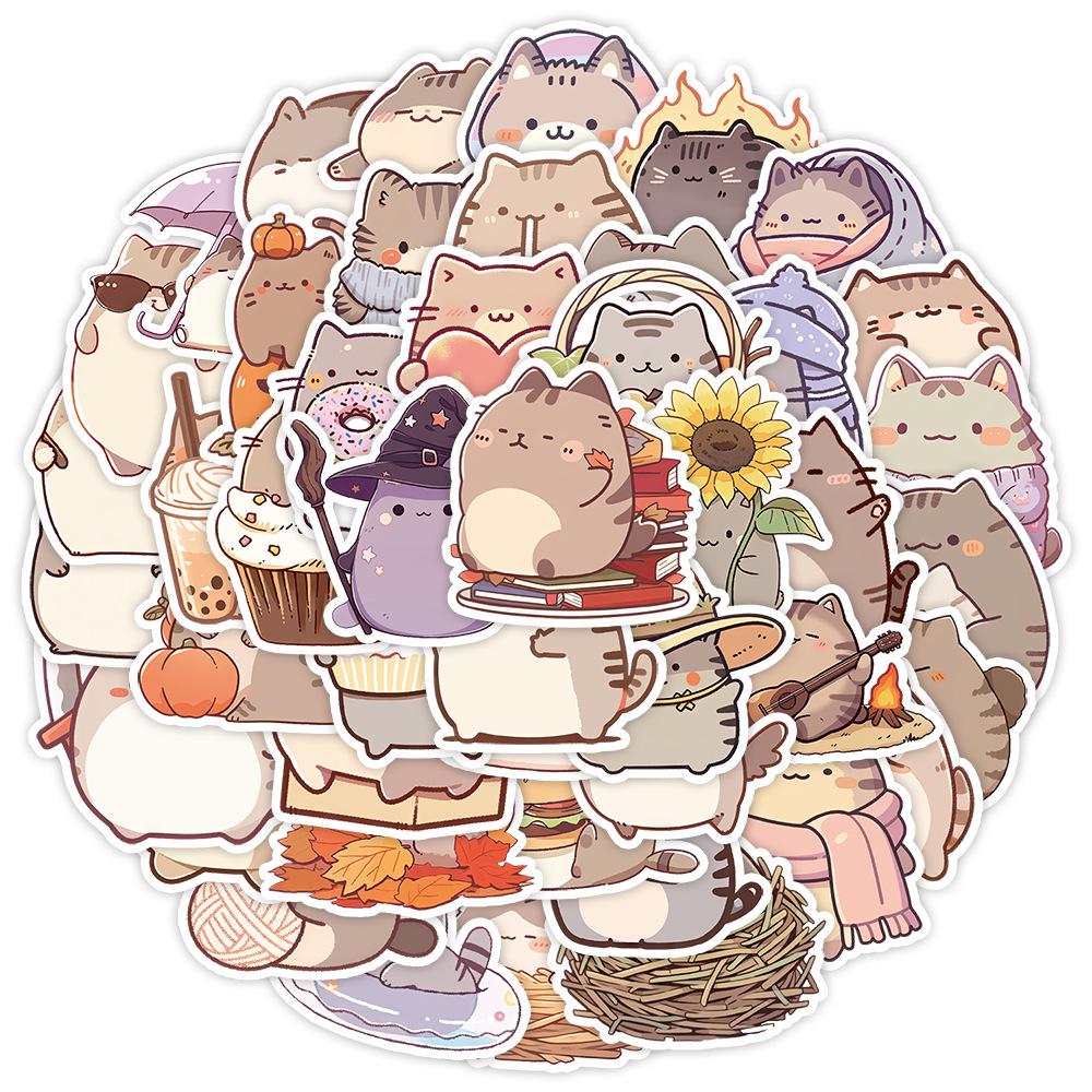 50 Cute Kawaii Kitten Graffiti Waterproof Stickers for Water Bottles and Luggage